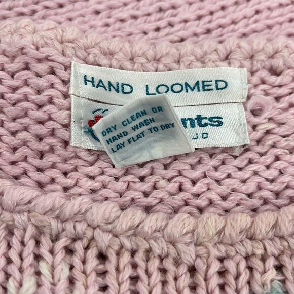 80’s Vintage hand-knit pastel pink argyle sweater-vest ramie metallic Large - Picture 12 of 12